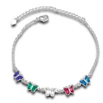 Pulseira Borboletas Coloridas Banhada a Prata Semijoia