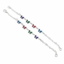 Pulseira Borboletas Coloridas Prata 925 - Joias Amaré