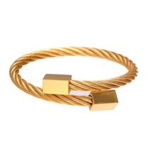Pulseira Bracelete Aço Inox Gold Masculino Trançada