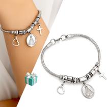 Pulseira Bracelete Aço inox Nossa Senhora Aparecida Berloque