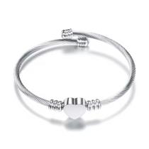 Pulseira Bracelete Aço Inox Pingente Berloque Coração Prata