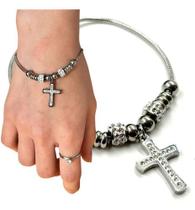 Pulseira Bracelete Berloque Cruz Fecho Magnético Aço Inox