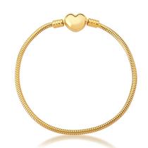 Pulseira Bracelete Berloques Fecho Coração Banhada a Ouro Pulseira Bracelete Berloques Fecho Coração Banhada a Ouro