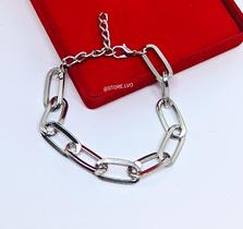 Pulseira Bracelete Corrente Elos quadrado Retangular Folheado Ouro Elo Grande Dourado e Prata Luxo Moda Feminina