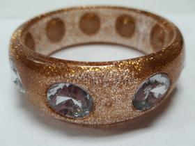 pulseira bracelete de acrilico com glitter e chaton redondo bronze