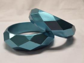 pulseira bracelete de acrilico metálico prismatico kit 2pç azul