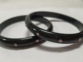 pulseira bracelete de acrilico preto com strass kit 2pç