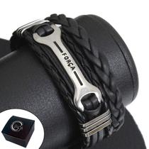 Pulseira Bracelete de Couro Força Masculina Ajustável com a Caixa (Case) Promocional
