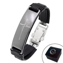 Pulseira Bracelete de Couro Masculino Fé Preta Pulseira Bracelete de Couro Masculino Fé Preta