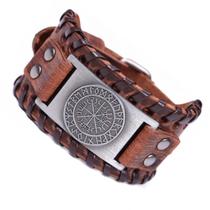 Pulseira Bracelete de Couro Trançado Masculino Modelo Série Vikings