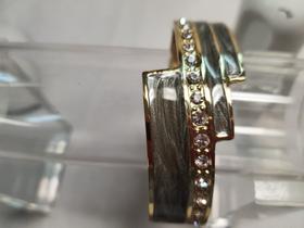 pulseira bracelete de metal esmaltado cinza e dourado com strass