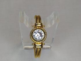 pulseira bracelete de metal folhado dourado com zirconia redondo