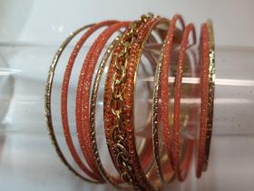 pulseira bracelete de metal laranja e dourado brilhante, kit 13pç - Gk