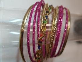 pulseira bracelete de metal rosa e dourado brilhante, kit 13pç - Gk