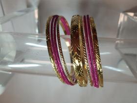 pulseira bracelete de metal rosa e dourado brilhante kit 9pç