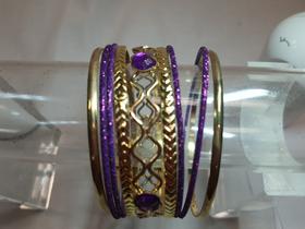 pulseira bracelete de metal roxo e dourado brilhante, kit 11pç - Gk