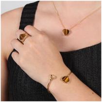 Pulseira Bracelete de Pedra Natural Olho de Tigre Coração folheada a ouro 18k Pulseira Bracelete de Pedra Natural Olho de Tigre Coração folheada a ouro 18k