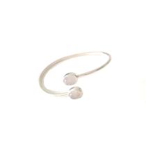 Pulseira Bracelete de Prata 925 com pedras naturais de quartzo rosa