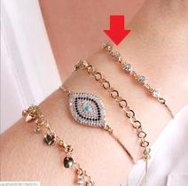 Pulseira Bracelete Dourada F Ouro Zirconia Coração Noiva Pulseira Bracelete Dourada F Ouro Zirconia Coração Noiva