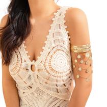 Pulseira Bracelete Dourado Prateado com Moedas Decorativas - Pulseira Bracelete Dourado Prateado com Moedas Decorativas -