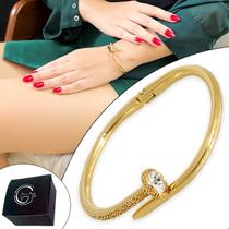 Pulseira Bracelete Dourado Strass Prego Cristal Luz