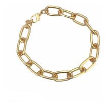 Pulseira Bracelete Elos Grandes Corrente Oval Lisa Moda Dour Pulseira Bracelete Elos Grandes Corrente Oval Lisa Moda Dour