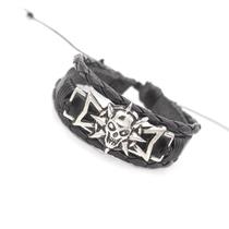 pulseira bracelete em couro legitimo caveira esqueleto pirata rock roqueiro estilo vintage regulável