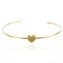 Pulseira bracelete fem coração cravejado banhado a ouro 18k