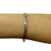 Pulseira Bracelete Feminina Escama Folha Aço Inox Prata
