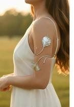 Pulseira Bracelete Feminina Folha Dupla Biju Elegante Cor:Prata