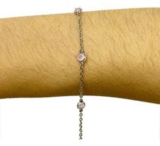 Pulseira Bracelete Feminina Pedra Rosa Aço Inox Prata
