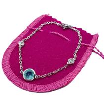 Pulseira Bracelete Feminina Pedra Verde Aço Inox Prata