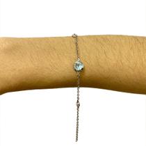 Pulseira Bracelete Feminina Pedra Verde Claro Aço Inox