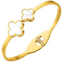 Pulseira Bracelete Feminina Trevo Aurelia Folheada Ouro Aço