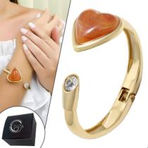 Pulseira Bracelete Feminino Coração Cristal Banhado a Ouro