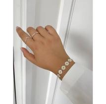 Pulseira Bracelete Feminino flor girassol Margaridas colorido branca Folheado a Prata Inspiração Moda verão Primavera