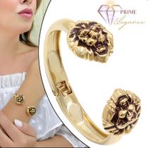 Pulseira Bracelete Feminino Leão Banhado a Ouro
