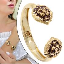 Pulseira Bracelete Feminino Leão Banhado a Ouro Pulseira Bracelete Feminino Leão Banhado a Ouro