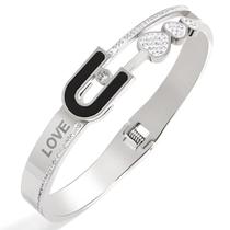 Pulseira Bracelete Feminino Lovira Strass Em Aço Inox Luxo