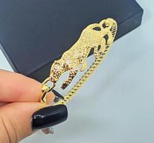 Pulseira Bracelete Feminino Masculino Pantera Onça Tigre Folheado Ouro 18k Verniz Italiano Dourado Gold Tendência Moda Pulseira Bracelete Feminino Masculino Pantera Onça Tigre Folheado Ouro 18k Verniz Italiano Dourado Gold Tendência Moda