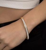 Pulseira Bracelete Feminino Strass Cravejado com Pedras Zircônias Cristais Aço Inox 316L Prata Dourado Gold Luxo
