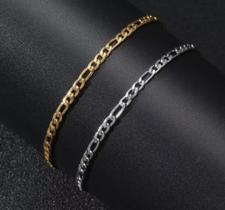 Pulseira Bracelete Figaro 3x1 em Aço Inox 316l