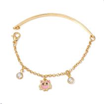 Pulseira Bracelete Infantil Coruja Resina e Zircônia Folheado Ouro 18k