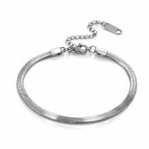 Pulseira Bracelete Laminada Chata Unissex Aço Inox Extensor