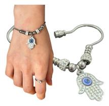Pulseira Bracelete Mão De Fatima Fecho Magnético Aço Inox