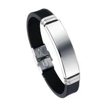 Pulseira Bracelete Masculino Borracha Placa Aco inox