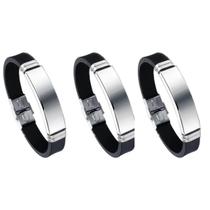 Pulseira Bracelete Masculino Borracha Placa Aco inox