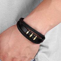 Pulseira bracelete masculino couro genuino preto Pulseira bracelete masculino couro genuino preto