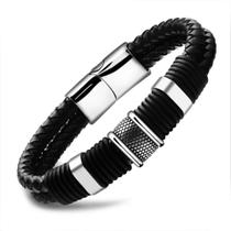 Pulseira Bracelete Masculino Couro Legítimo Aço Inox Pulseira Bracelete Masculino Couro Legítimo Aço Inox