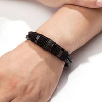 Pulseira Bracelete Masculino Couro Legítimo Aço Inox